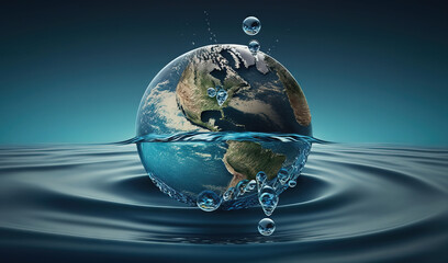  a water droplet with a picture of the earth in it.  generative ai