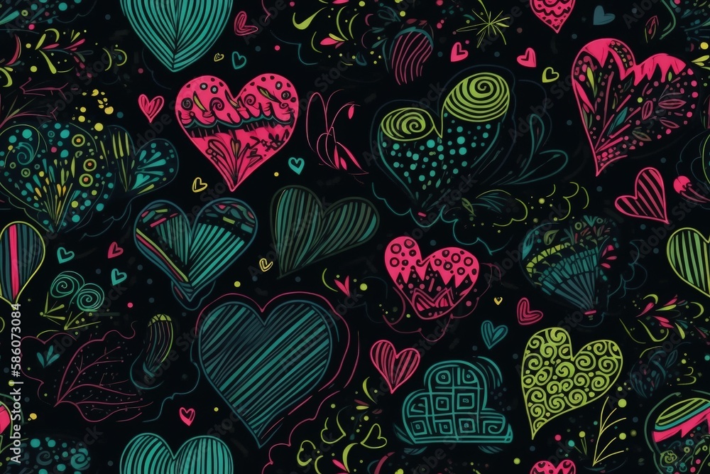 Aufkleber illustration of multiple red hearts on a black background created with generative ai technology