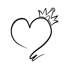 Obraz premium Heart doodle, Love with crown, Vector Illustration.