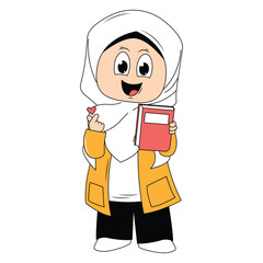 cute girl hijab cartoon illustration