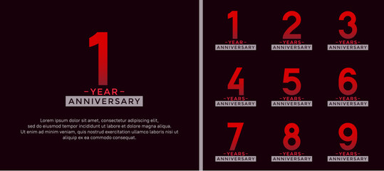 set of anniversary logo style red color on dark background for celebration