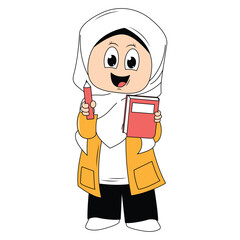 cute girl hijab cartoon illustration
