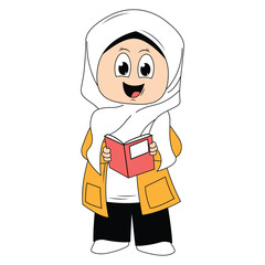 cute girl hijab cartoon illustration