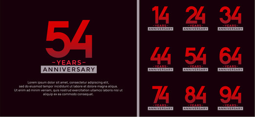 set of anniversary logo style red color on dark background for celebration