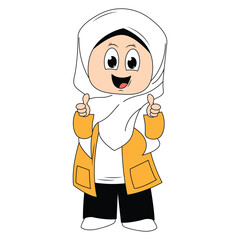 cute girl hijab cartoon illustration