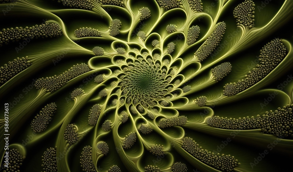 Aufkleber a computer generated image of a green flower with lots of petals. generative ai