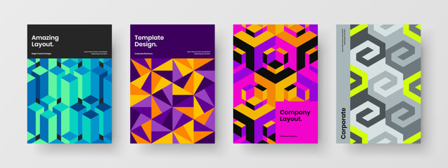 Minimalistic mosaic shapes flyer template composition. Fresh book cover A4 design vector concept collection.