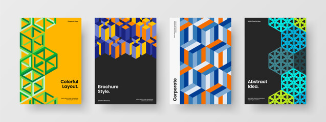 Fototapeta premium Trendy mosaic tiles corporate cover illustration bundle. Isolated flyer vector design layout composition.