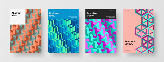 Clean mosaic pattern corporate brochure layout set. Modern journal cover A4 vector design illustration collection.