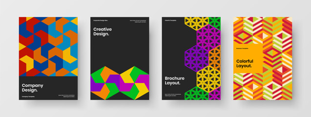 Amazing geometric tiles poster layout bundle. Unique catalog cover vector design template collection.