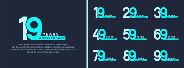 set of anniversary logo style blue color on dark background for special moment
