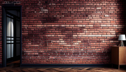 Panoramic background of wide old red brick wall texture. Home or office design backdrop with Generative AI Technology