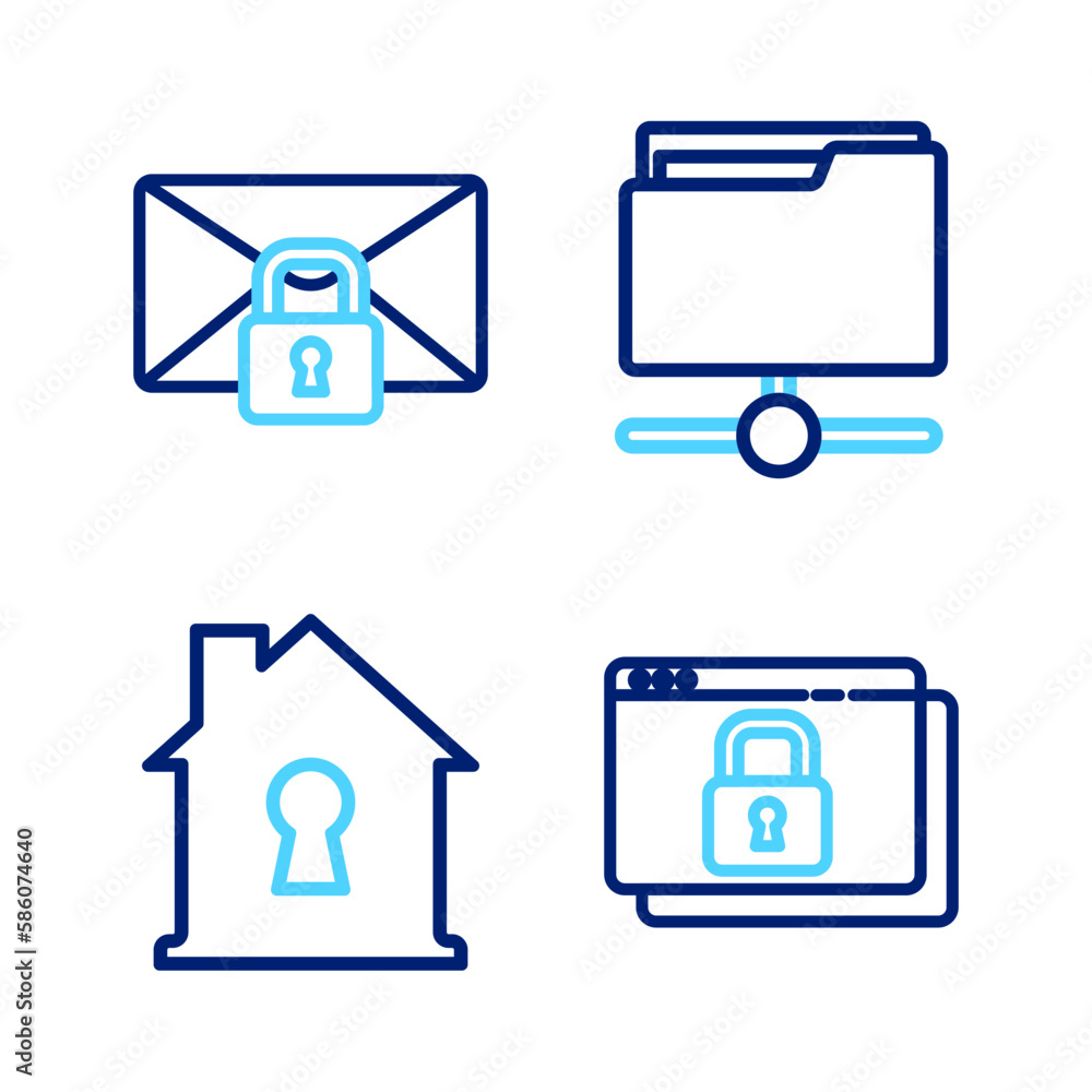 Poster set line secure your site with https, ssl, house under protection, ftp folder and mail message lock 