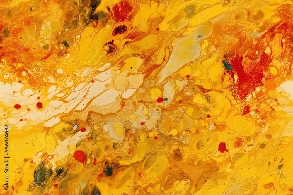 Poster abstract painting with vibrant yellow and red colors created with generative ai technology