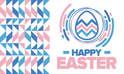 Happy Easter in April. Christian spring holiday in honor of the resurrection of Christ. Biblical history. Traditional dyeing eggs with patterns, fun game for children searching for easter eggs. Vector