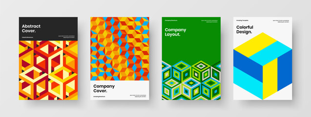 Clean geometric shapes poster layout collection. Fresh corporate identity A4 design vector illustration composition.