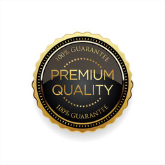 Premium quality golden badge isolated on white background 