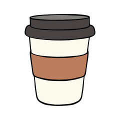 paper cup of coffee to go, colored doodle icon on a white background, vector drawing