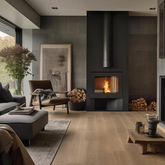 Modern interior design. Living room in residential building..