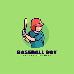 Vector Logo Illustration Baseball Boy Mascot Cartoon Style