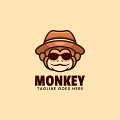 Vector Logo Illustration Monkey Mascot Cartoon Style