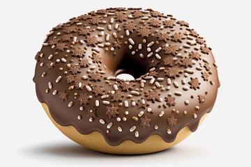 Close up donut chocolate sprinkles on white background with Generative AI technology.