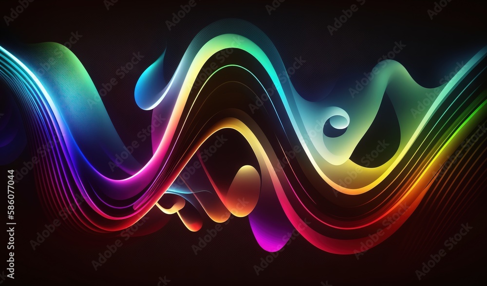 Poster a colorful abstract background with wavy lines on a black background. generative ai