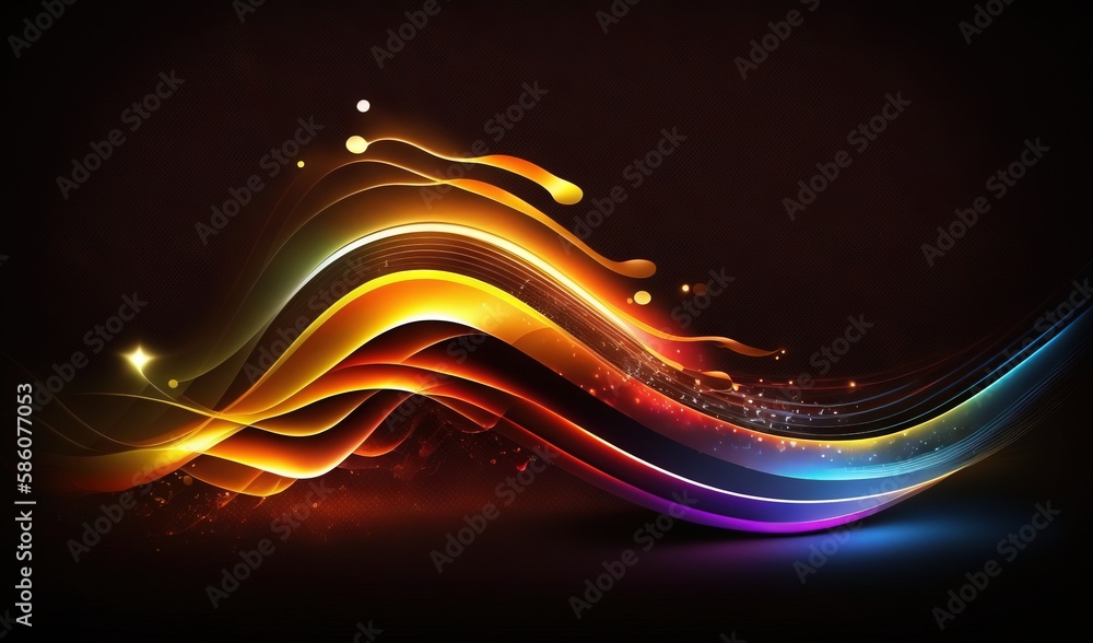 Poster a colorful abstract background with lines and dots on a dark background. generative ai