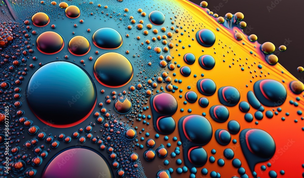 Poster a colorful background with many bubbles of different colors and sizes. generative ai