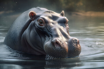 Hippopotamus in a lake - Generative AI