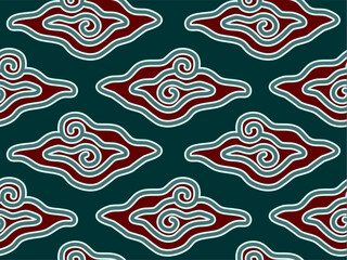 Aesthetic cloud pattern named Mega Mendung applied on batik clothing.  