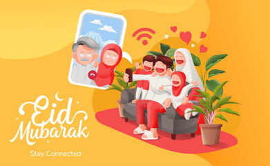 Eid Mubarak Muslim Family Video Call With Their Elders in Happiness