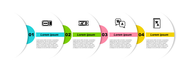 Set line Ticket, Airline ticket, Translator and book. Business infographic template. Vector