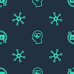 Set line Head with heartbeat, Network and Refund money on seamless pattern. Vector