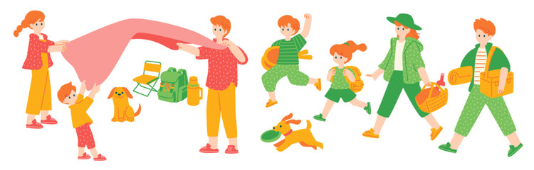 ピクニックを楽しむ人々のセット