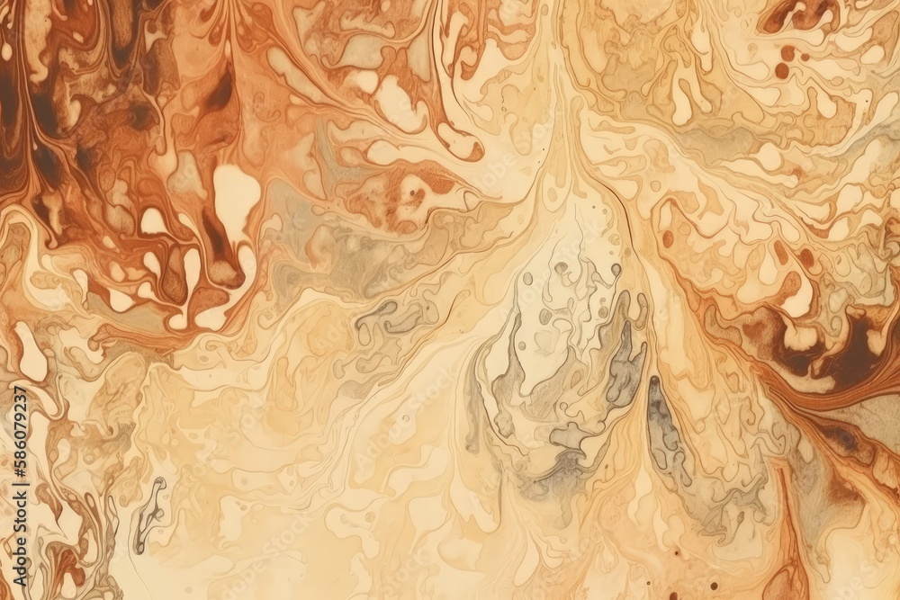 Poster detailed close-up of a marbled surface with brown and white swirls created with generative ai techno