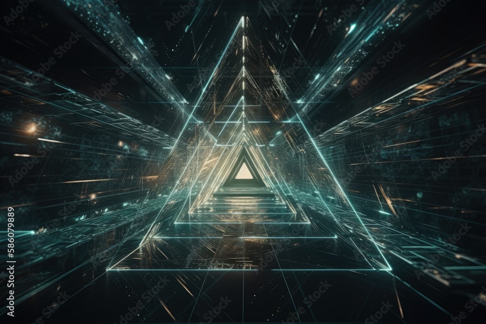 Poster abstract background with a centered triangle shape created with generative ai technology