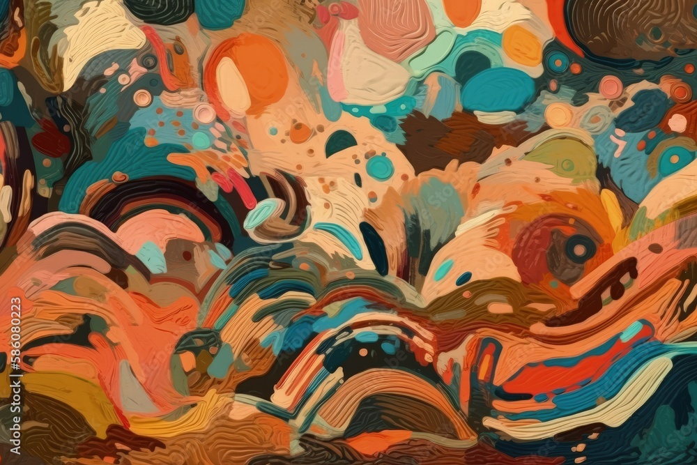 Poster abstract painting with vibrant colors and various shapes created with generative ai technology