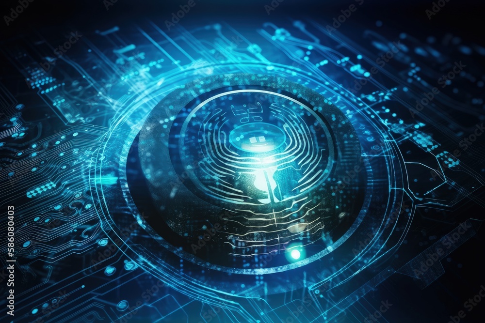 Poster circuit board with a biometric fingerprint scanner created with generative ai technology