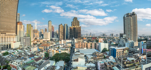 Bangkok, Thailand - February 4, 2023: Bangkok city downtown. Panorama view Cityscape tower in Bangkok city in Asia, Thailand