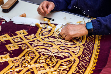 Holy Week textile manufacturing. Fabric for holy week. Handcrafted work.