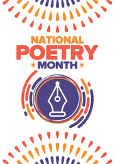 National Poetry Month in April. Poster with handwritten lettering. Poetry Festival in the United States and Canada. Literary events and celebration. Greeting card, invitation, banner or background