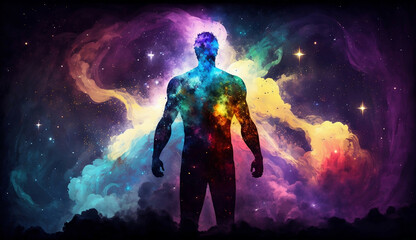 Naklejka premium Space man meditating new quality universal colorful technology stock image illustration design, generative ai