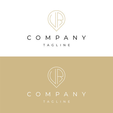 Letter VR RV initial point pin map local icon logo design vector template