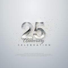 Silver elegant number 25th. on a glossy white background. Premium vector for poster, banner, celebration greeting.