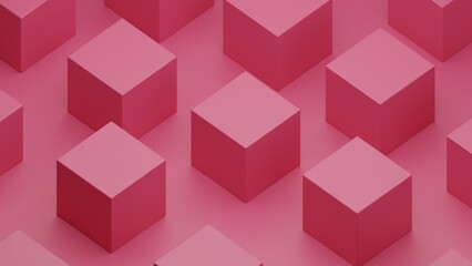 Abstract cubes on surface viva magenta color. 3d illustration background