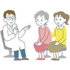 家族に付き添われて受診するシニア女性