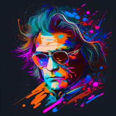 Ludwig van Beethoven. Bright multi-colored image. Generated AI.. - obrazy, fototapety, plakaty