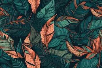colorful assortment of leaves in shades of green and orange created with Generative AI technology