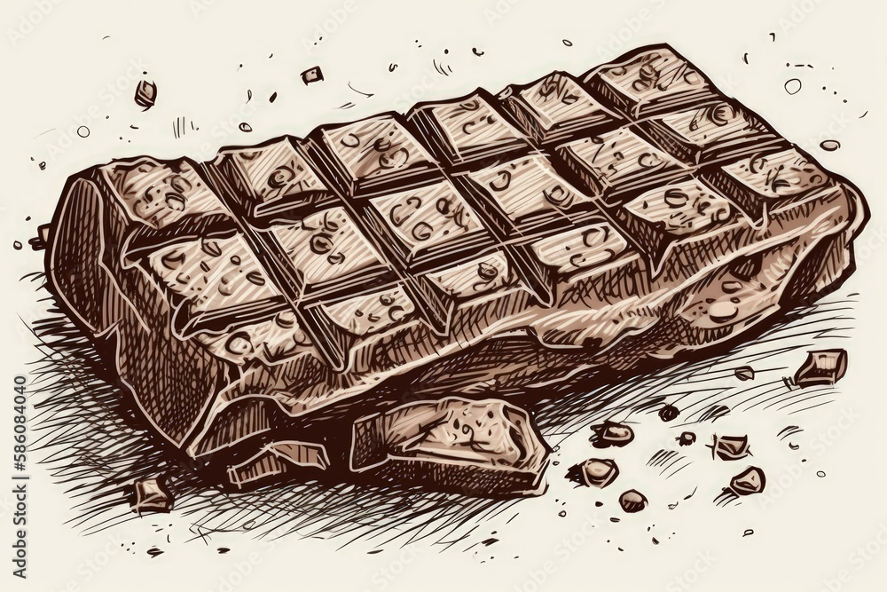 Poster dropped chocolate bar on a white background created with generative ai technology